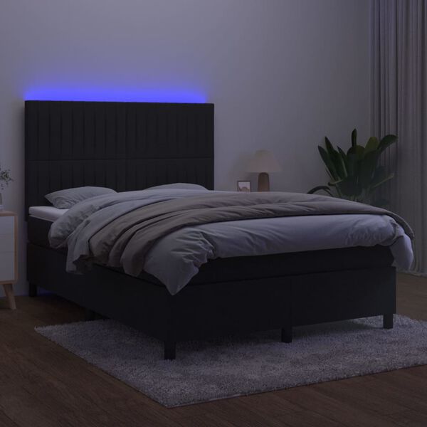 vidaXL Letto a Molle con Materasso e LED Nero 140x200 cm in Velluto