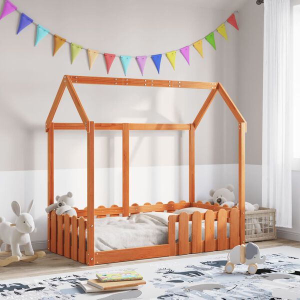 vidaXL Giroletto Casetta Bambini Marrone Cera 70x140 cm Massello Pino