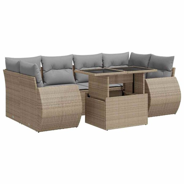 vidaXL Set Divani da Giardino 7 pz con Cuscini Beige in Polyrattan