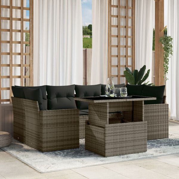vidaXL Set Divani da Giardino 7 pz con Cuscini Grigio in Polyrattan