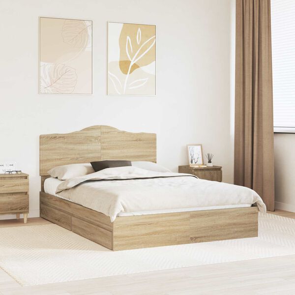 vidaXL Letto con Contenitore con testiera Rovere Sonoma 140 x 200 cm
