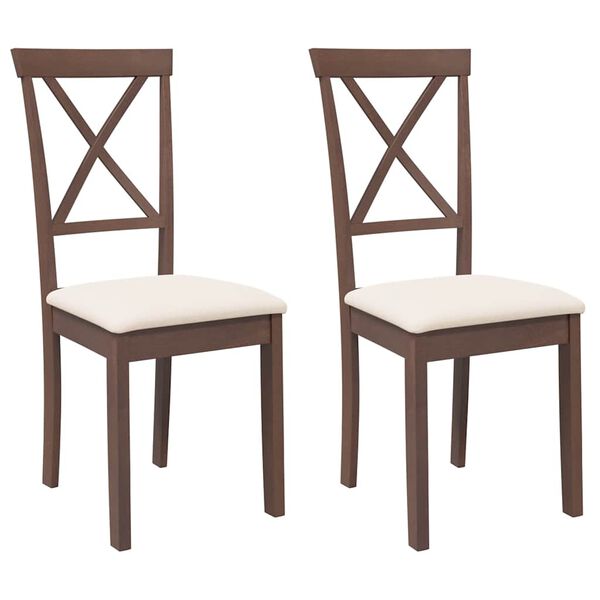 vidaXL Sedie da Pranzo con Cuscini 2pz Marrone Legno Massello di Hevea