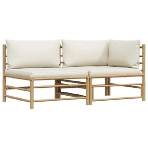 vidaXL Set Divani da Giardino 2 pz con Cuscini Bianco Crema in Bamb&ugrave;