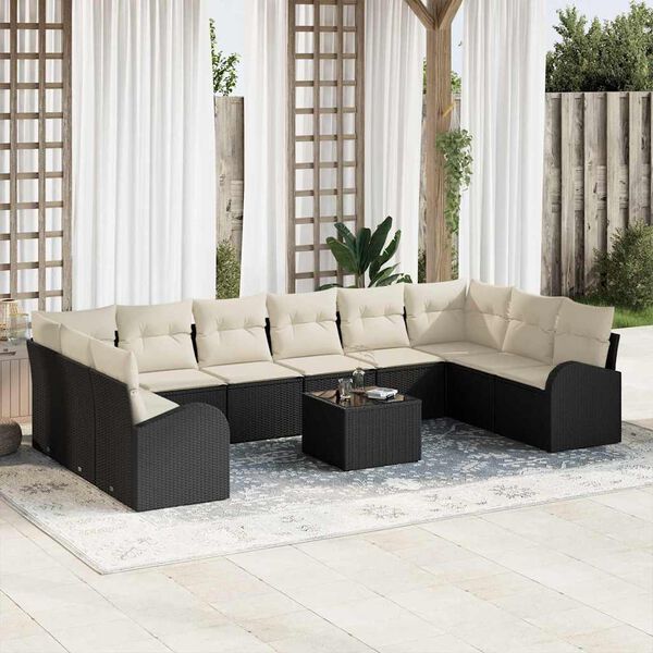vidaXL Set di divani con cuscino 11 pcs Nero Polyrattan