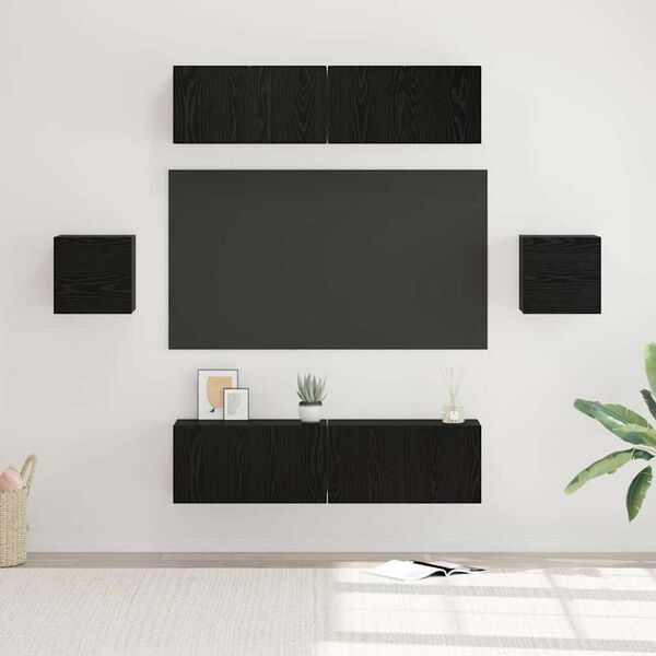 vidaXL Set mobile TV 6 pcs Rovere nero Legno multistrato