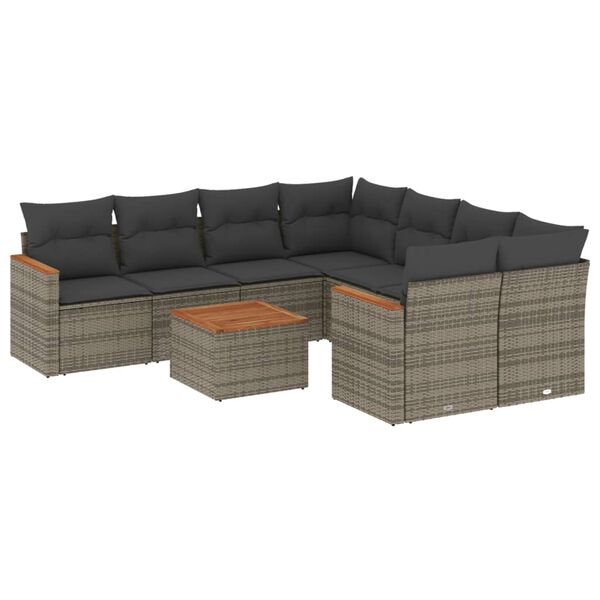 vidaXL Set Divano da Giardino 9 pz con Cuscini Grigio in Polyrattan