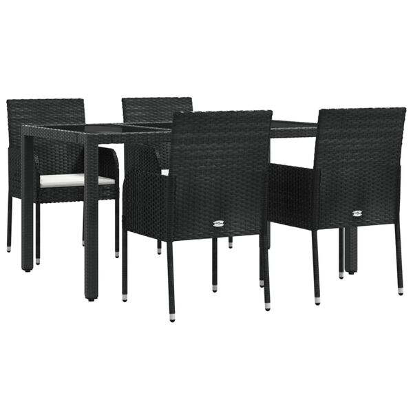vidaXL Set da Pranzo da Giardino 5 pz Nero con Cuscini in Polyrattan
