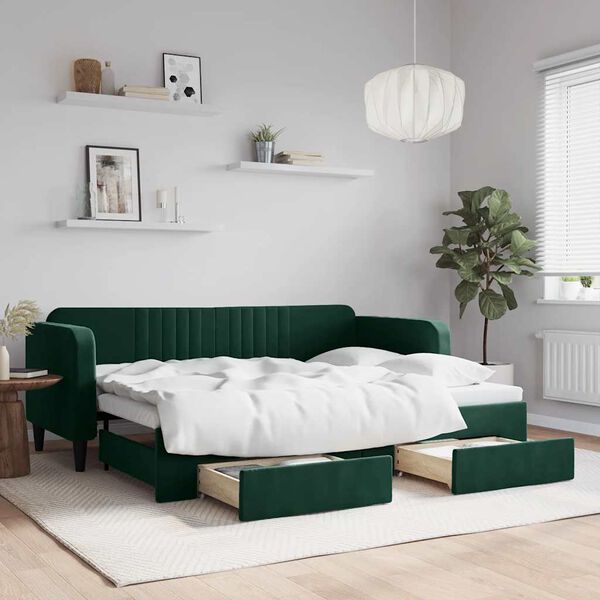 vidaXL Divano Letto Estraibile Cassetti Verde Scuro 80x200cm Velluto