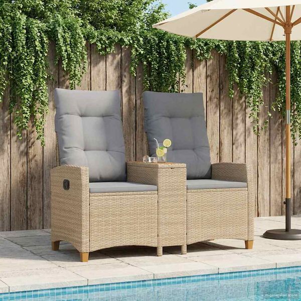 vidaXL Panchina reclinabile con tavolo Beige e Grigio Chiaro