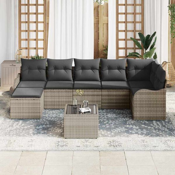 vidaXL Set Divano da Giardino Grigio chiaro polyrattan
