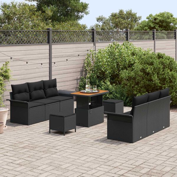 vidaXL Set Divano da Giardino con cuscino 9 pcs Nero polyrattan