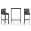 vidaXL Set da Bar da Giardino 3 pz con Cuscini in Polyrattan Grigio