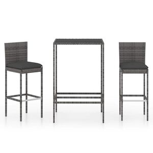 vidaXL Set da Bar da Giardino 3 pz con Cuscini in Polyrattan Grigio