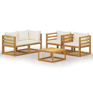 vidaXL Set Divani da Giardino 5 pz con Cuscini Crema Massello Acacia