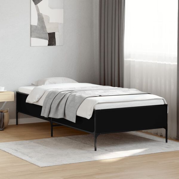 vidaXL Giroletto Nero 75x190 cm in Legno Multistrato e Metallo