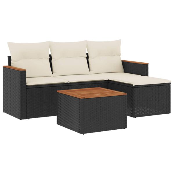 vidaXL Set Divani da Giardino 5 pz con Cuscini in Polyrattan Nero