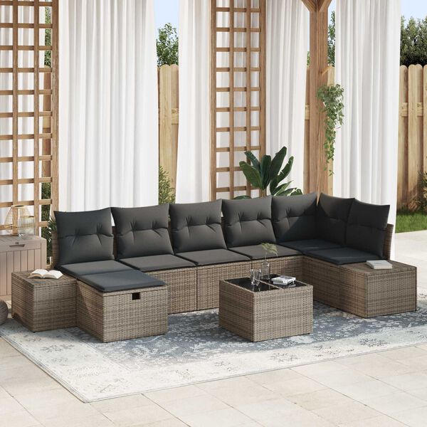 vidaXL Set Divano da Giardino con cuscino 8 pcs Grigio polyrattan