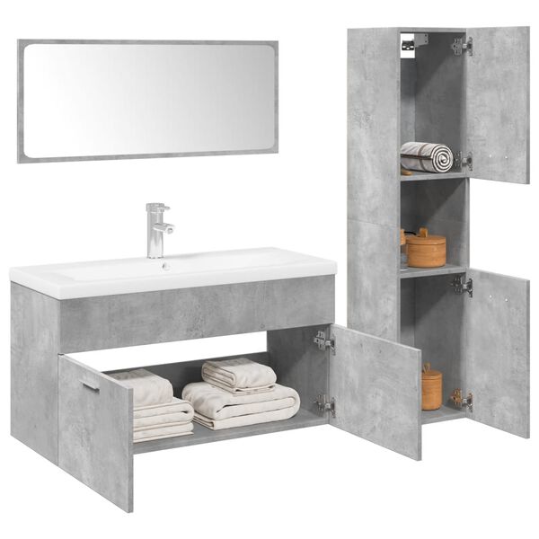 vidaXL Set Mobili da Bagno 4 pz Grigio Cemento in Legno Multistrato