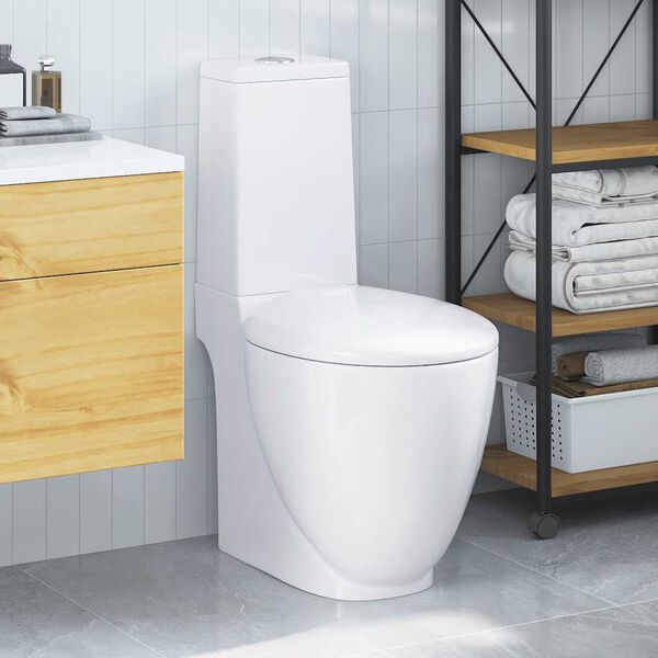 vidaXL Vaso WC in Ceramica da Bagno Rotondo Base con Scarico Bianco