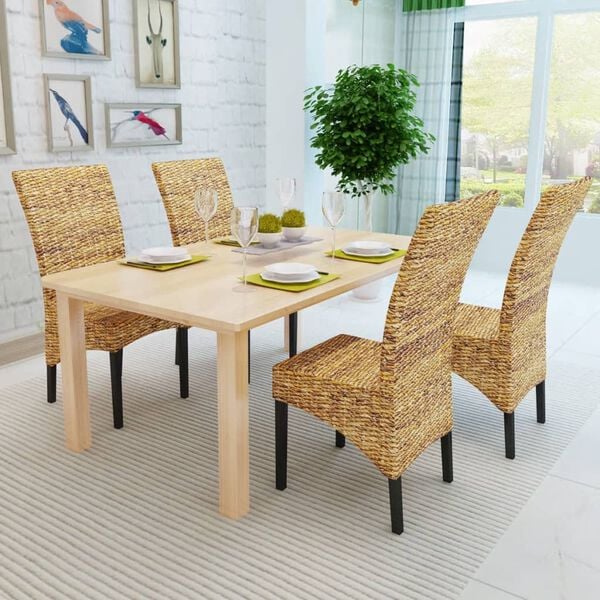 vidaXL Sedie da Pranzo 4 pz in Legno Massello di Mango e Abaca