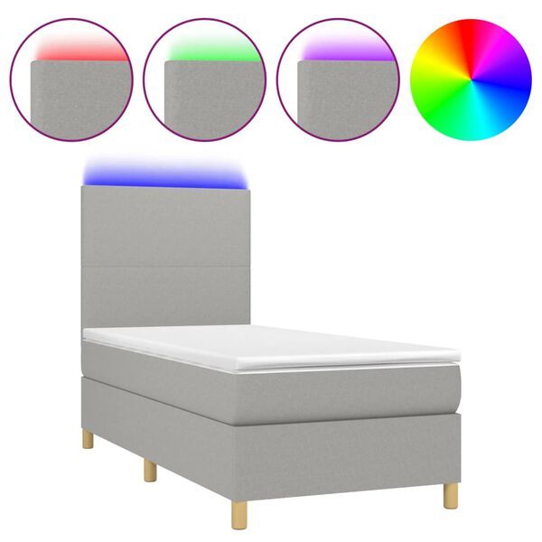 vidaXL Letto a Molle Materasso e LED Grigio Chiaro 90x190 cm Tessuto