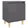 vidaXL Comodino con Gambe in Legno Massello Grigio Lucido 40x30x50 cm