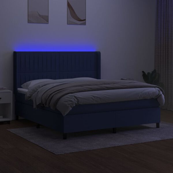 vidaXL Letto a Molle con Materasso e LED Blu 160x200 cm in Tessuto
