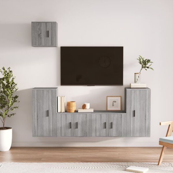 vidaXL Set di Mobili Porta TV 5 pz Grigio Sonoma in Legno Multistrato