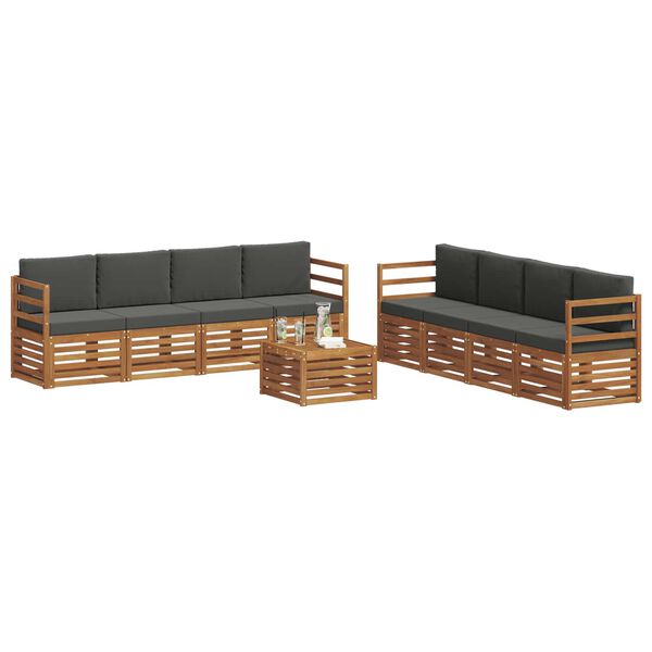 vidaXL Set divani 9 pcs Naturale e Antracite Legno di Acacia Massello