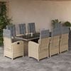 vidaXL Set Pranzo da Giardino 9 pz con Cuscini Beige Misto Polyrattan