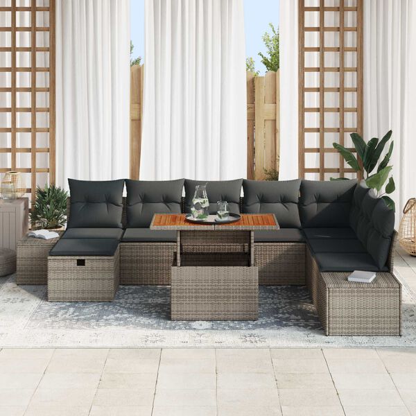 vidaXL Set Divano da Giardino 9 pcs Grigio Poly Rattan