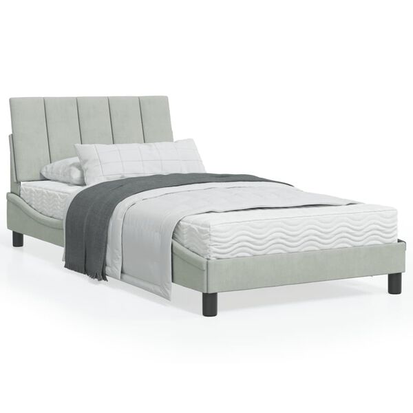 vidaXL Letto con Materasso Hanko Grigio Chiaro 100x200 cm in Velluto