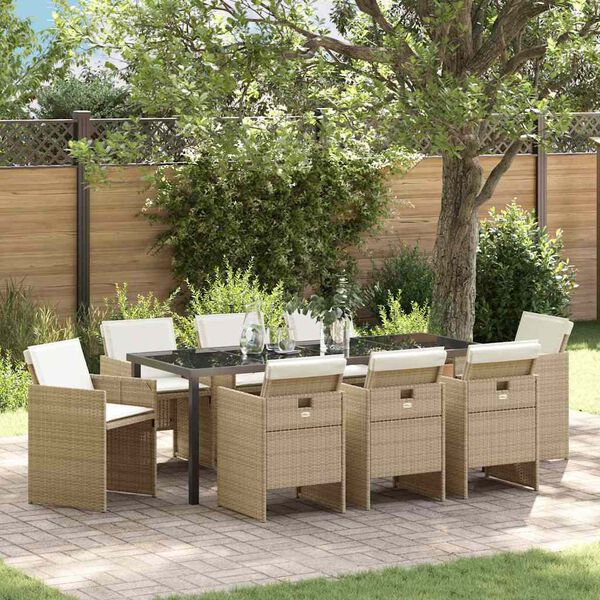 vidaXL Set da Pranzo per Giardino 9 pcs Beige polyrattan