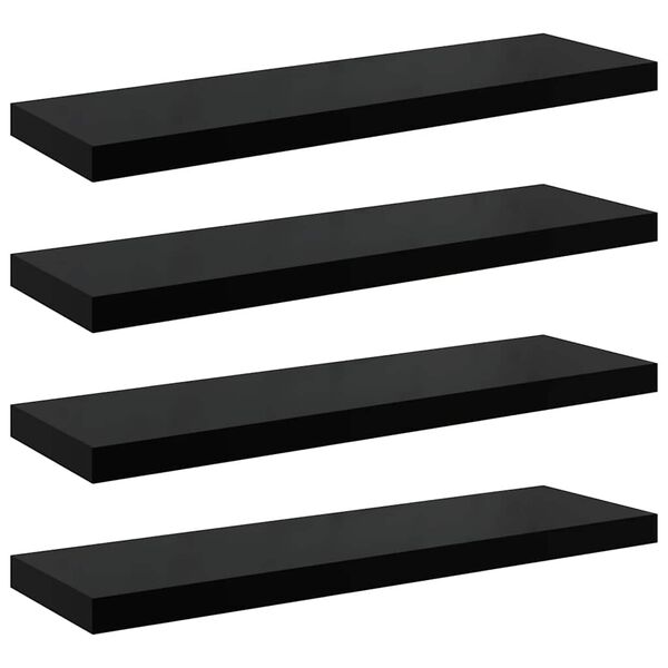 vidaXL Scaffali a Parete 4 pz Nero Lucido 90x23,5x3,8 cm in MDF