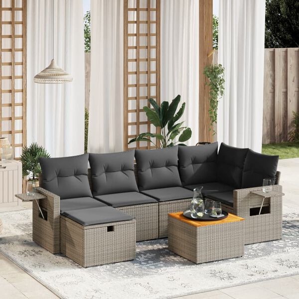 vidaXL Set Divani da Giardino 7 pz con Cuscini Grigio in Polyrattan