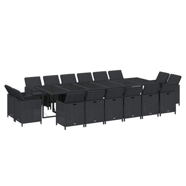 vidaXL Set da Pranzo per Giardino 17 pz con Cuscini in Polyrattan Nero