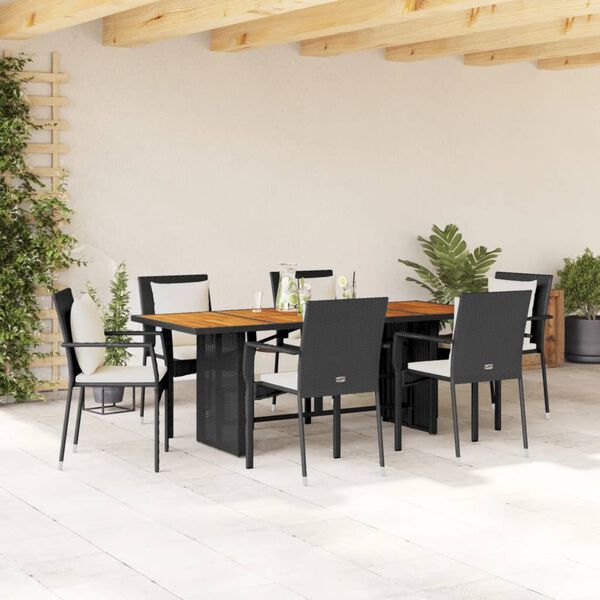 vidaXL Set da Pranzo da Giardino 9 pz con Cuscini Nero in Polyrattan