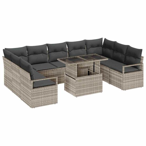 vidaXL Set Divano da Giardino 10 pcs Grigio chiaro polyrattan