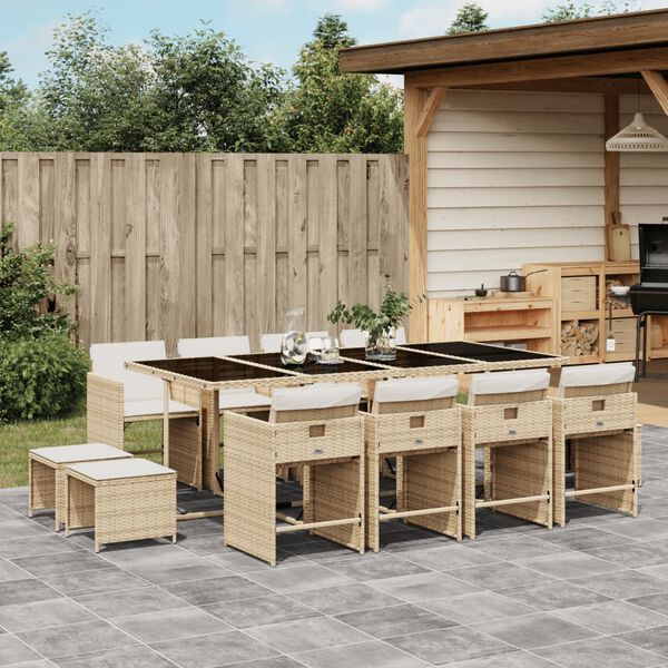 vidaXL Set da Pranzo da Giardino 13 pz con Cuscini Beige in Polyrattan
