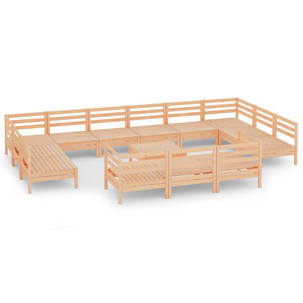 vidaXL Set Salotto da Giardino 14 pz in Legno Massello di Pino