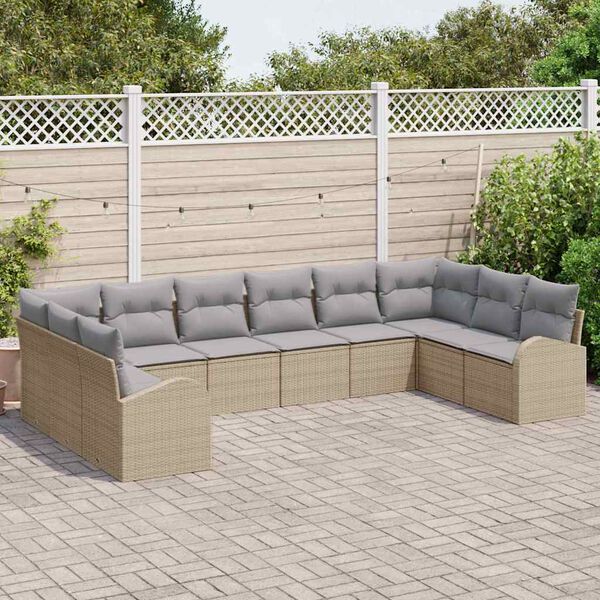 vidaXL Set Divano da Giardino 10 pcs Beige e Grigio Chiaro polyrattan