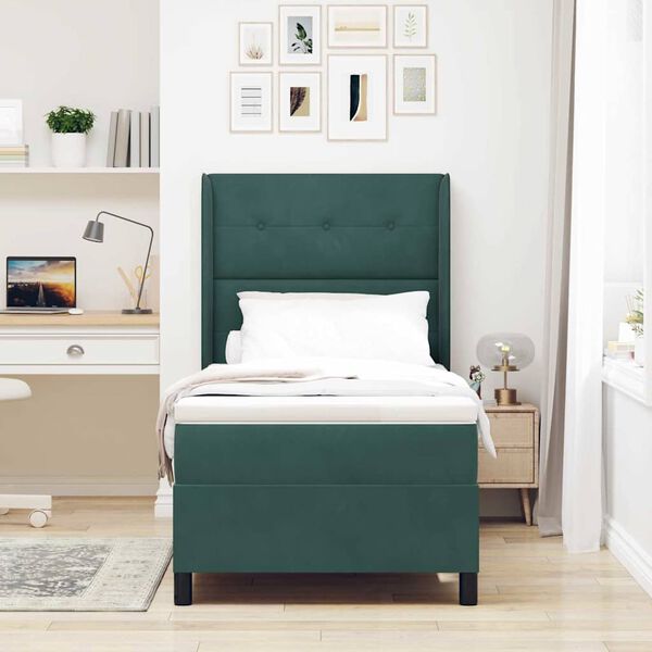 vidaXL Letto a molle con testiera Verde scuro 90 x 200 cm Velluto