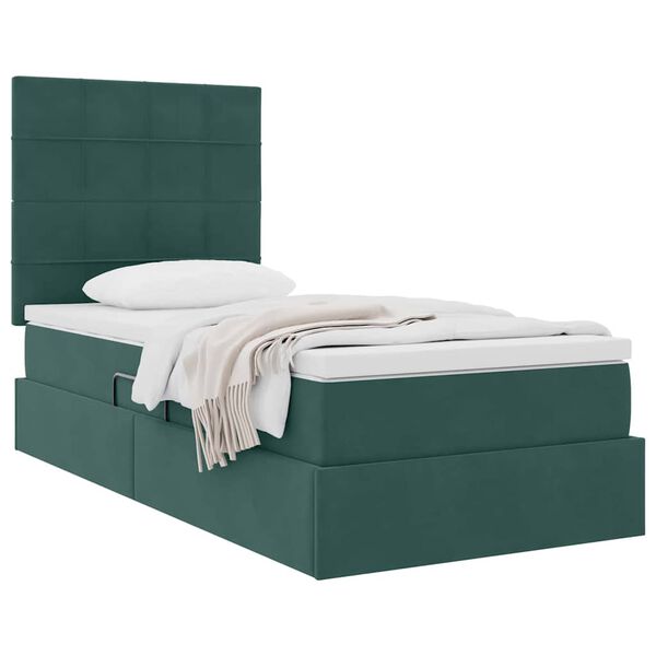 vidaXL Letto con contenitore e materasso Verde Scuro 90 x 190 cm