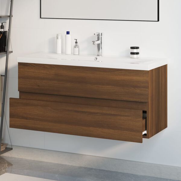 vidaXL Mobile Bagno Lavabo Integrato Rovere Marrone Legno Multistrato