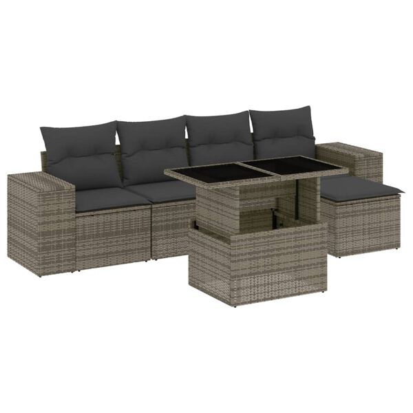 vidaXL Set Divano da Giardino 6 pz con Cuscini Grigio in Polyrattan