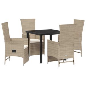 vidaXL Set da Pranzo per Giardino con cuscino 5 pcs Beige polyrattan
