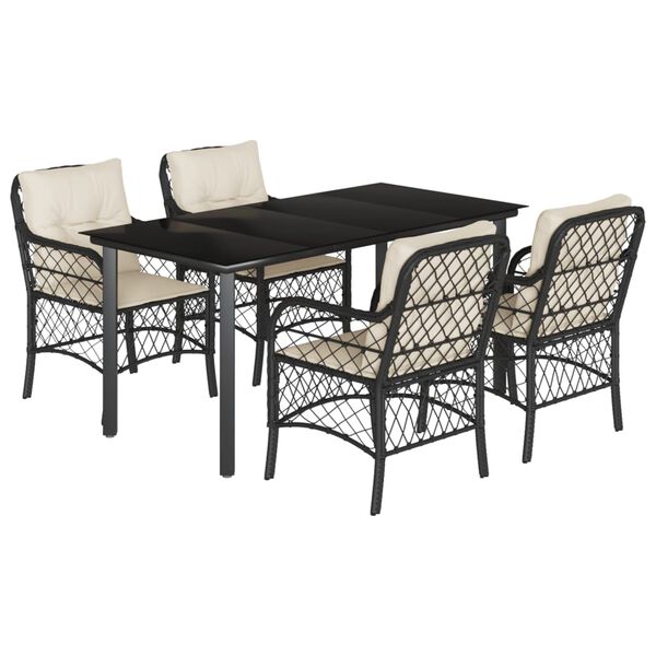 vidaXL Set da Pranzo da Giardino 5 pz Nero con Cuscini in Polyrattan