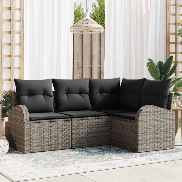 vidaXL Set Divano da Giardino con cuscino 4 pcs Grigio polyrattan