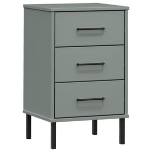 vidaXL Comodino con Gambe in Metallo Grigio Legno Massello Pino OSLO