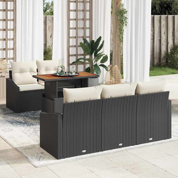 vidaXL Set Divano da Giardino con archiviazione 6 pcs Nero Poly Rattan